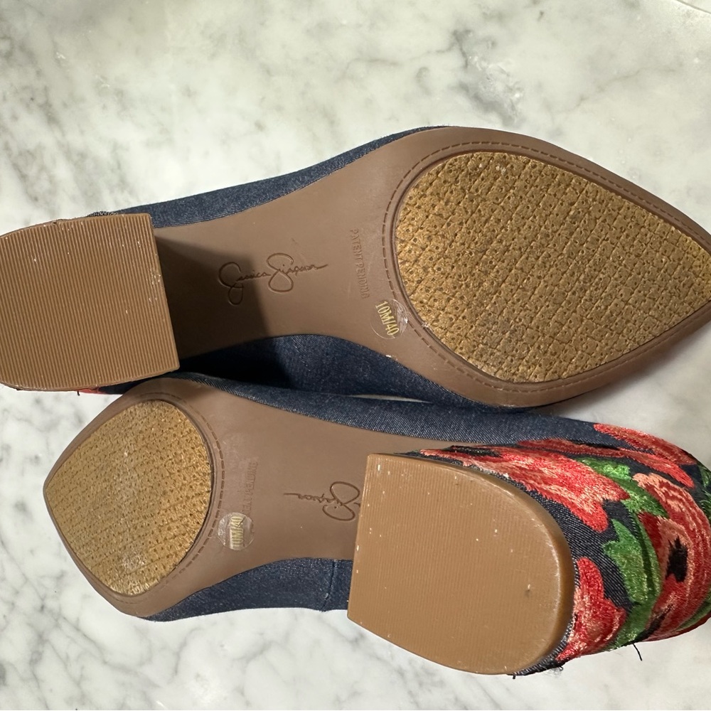 Jessica Simpson Denim Flowered Heels - Picture 3 of 6